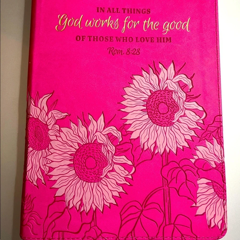 Women’s Fuchsia Pink Blank Prompted Journal Diary God Works For The Good - Gift